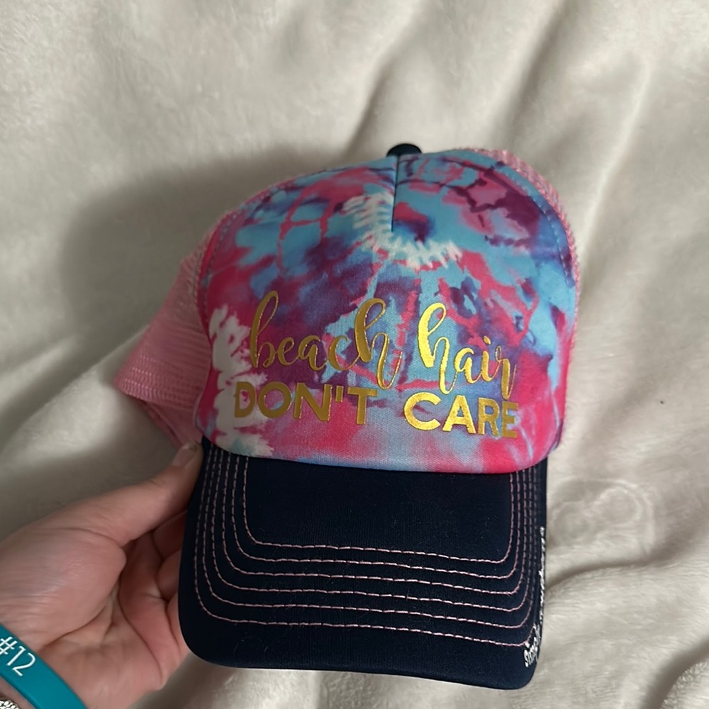 Tie-Dye Trucker Hat with Gold Lettering